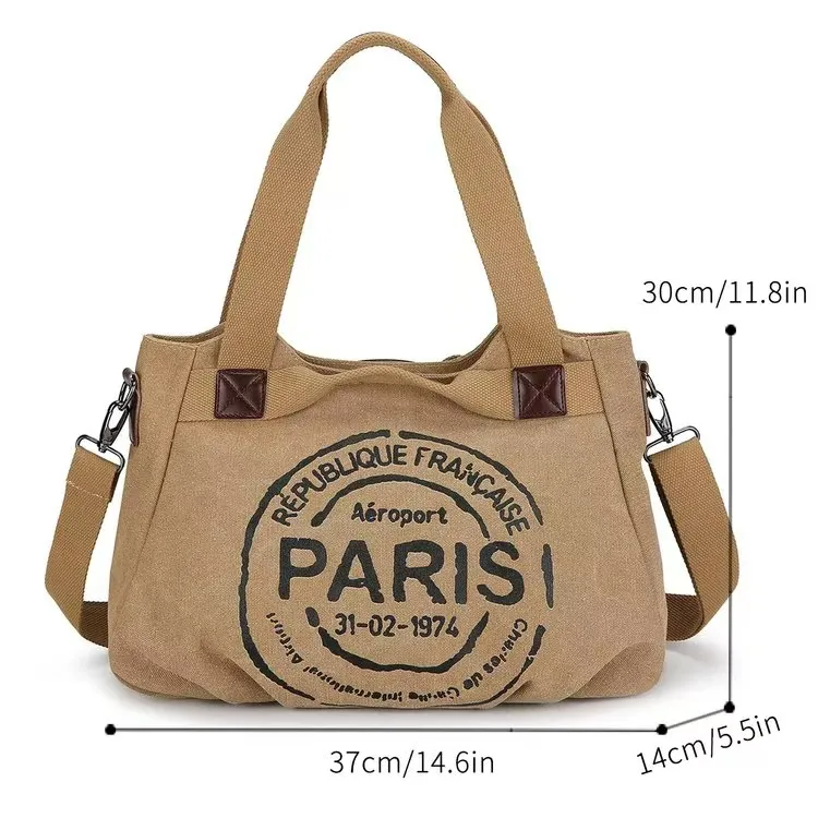 Canvas Tote Bag for Women & Men, Large Capacity Shoulder Bag for School & Commute - 2