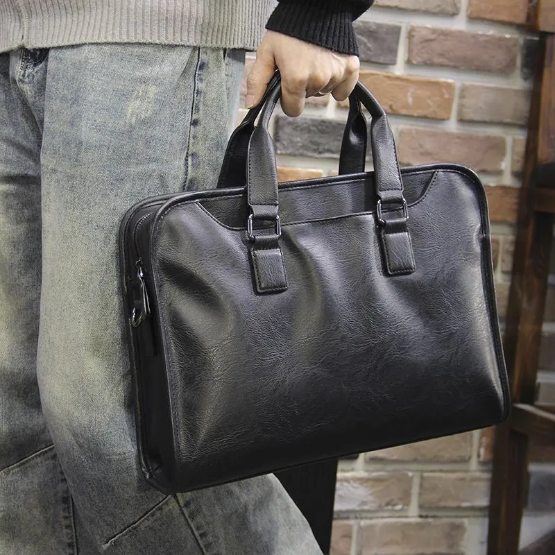 Men's Business Bag Laptop Briefcase Crossbody PU Leather Work Bag - 4