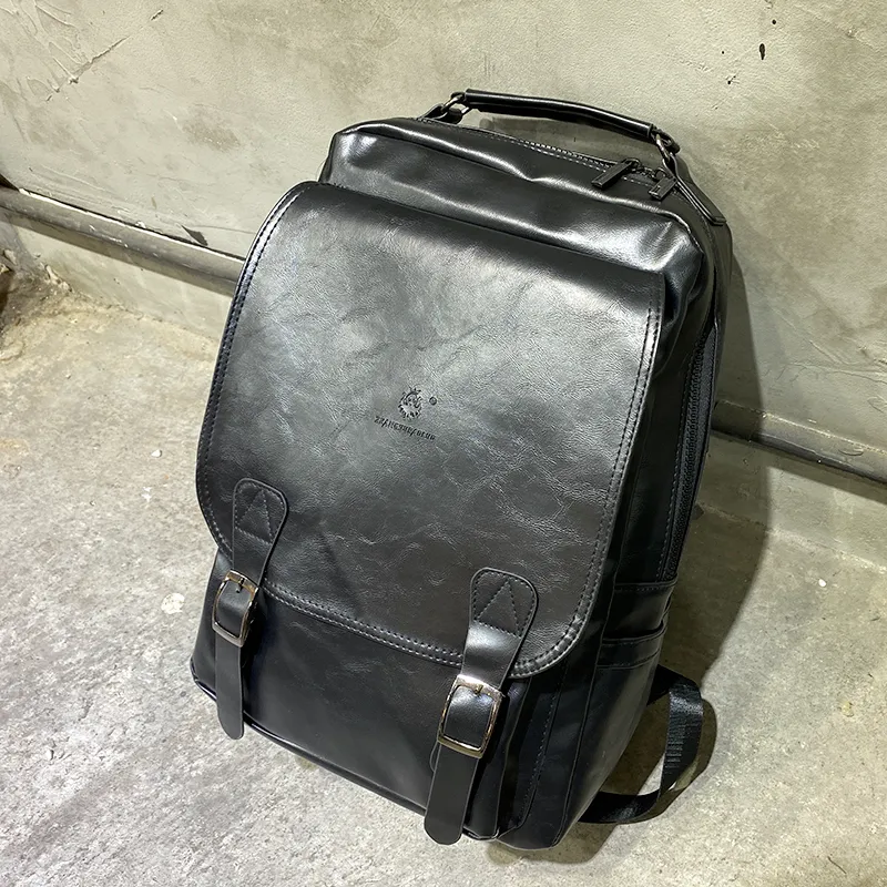 Men's PU Backpack with USB Charging, Large Capacity Retro Square Outdoor Daypack - 2
