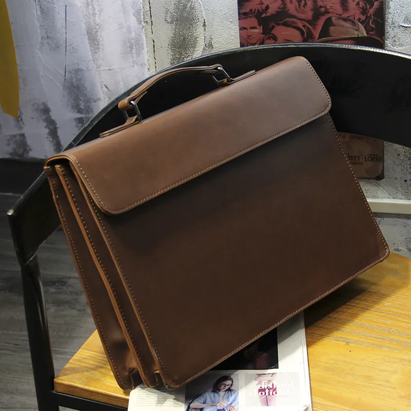 Vintage Leather Messenger Bag for Men, Retro Crossbody Briefcase - 4