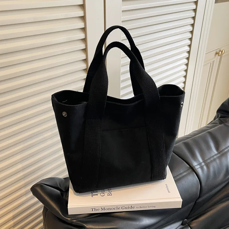 Canvas Lunch Bag for Work, Japanese Bento Tote with Color Block Design - 1