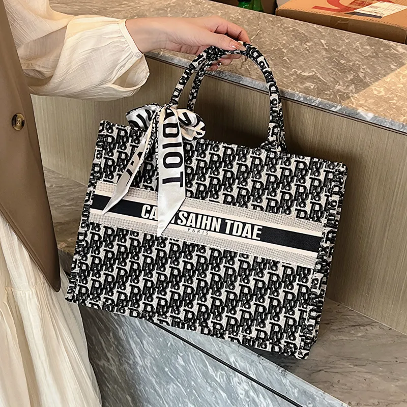 Stylish Canvas Tote Bag 2023 Large Capacity Shopper with Embroidery - 2