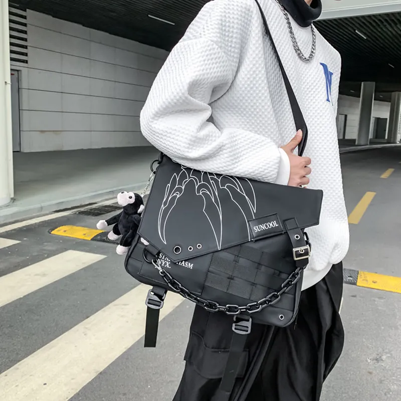 Trendy Messenger Bag for Men, Casual Crossbody Sling Backpack, Black & Dark Gray - 1