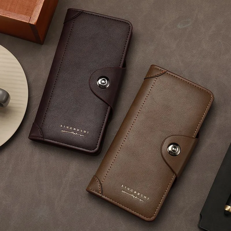 Men's PU Leather Long Wallet Multi-Card Holder Slim Fashion Tri-Fold - 1