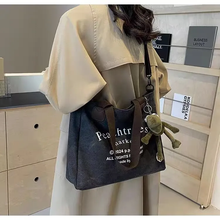 Canvas Tote Bag Large Capacity Fashionable Commuter Bag with Zipper Closure - 2