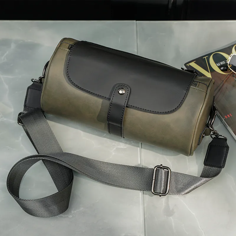 Men's Shoulder Bag 2023 Retro Crossbody Sling Backpack PU Cylinder - 3