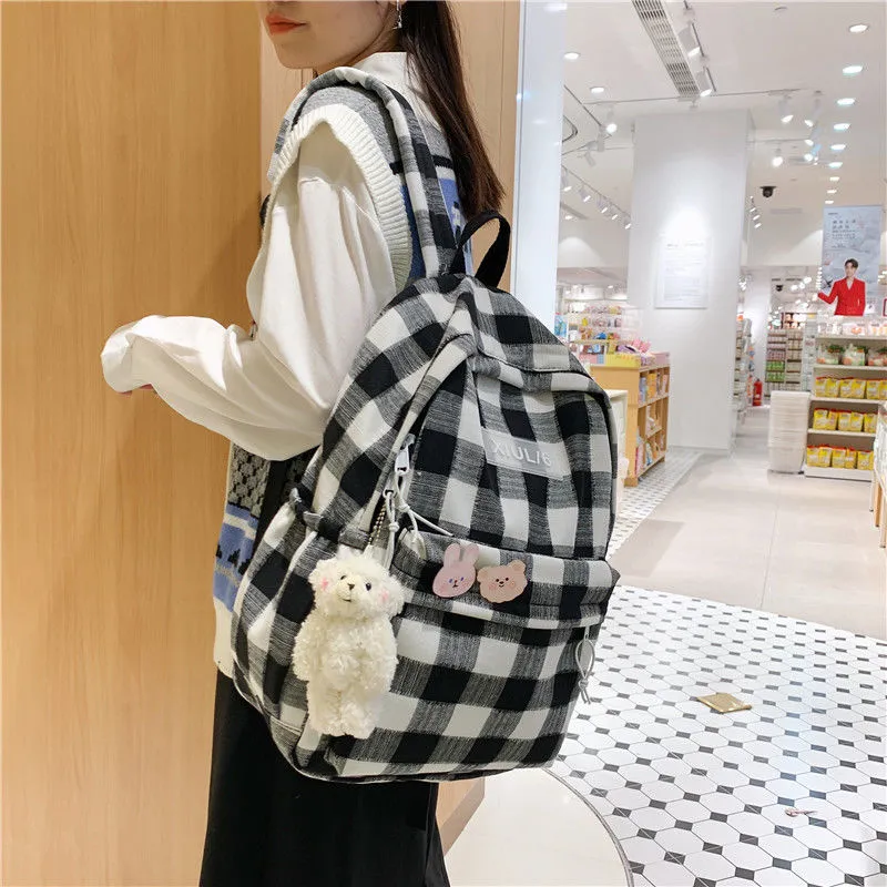 Plaid Backpack for Women 2021 New Ins Style School Bag for Teen Girls - 2