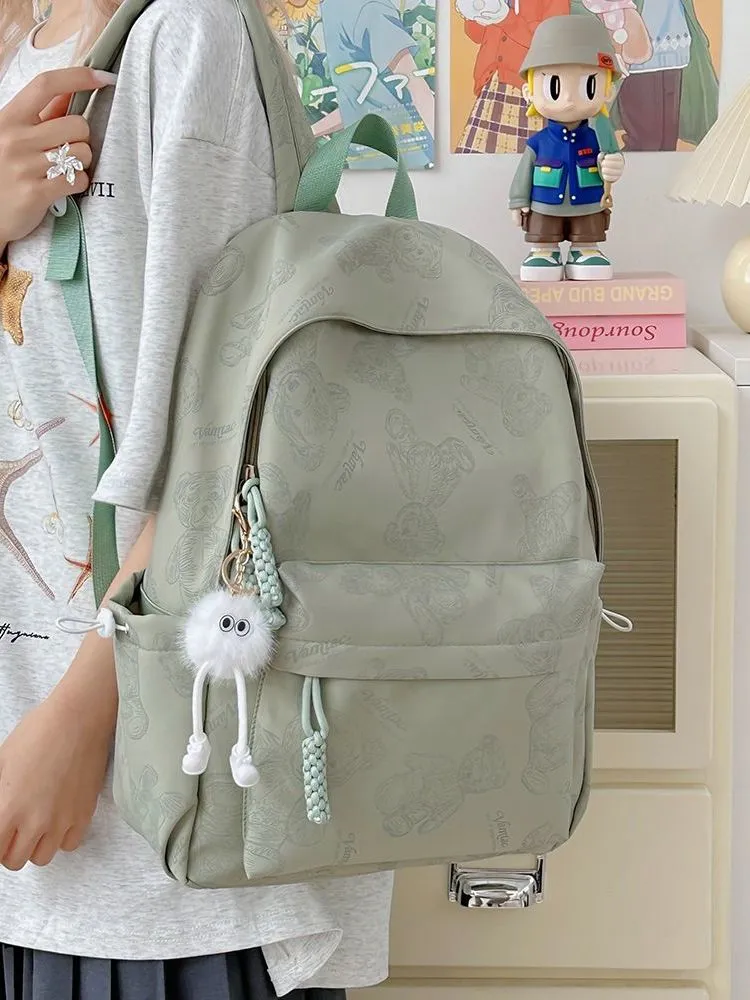 Cute Bear Print Backpack Large Capacity College School Bag for Girls - 3
