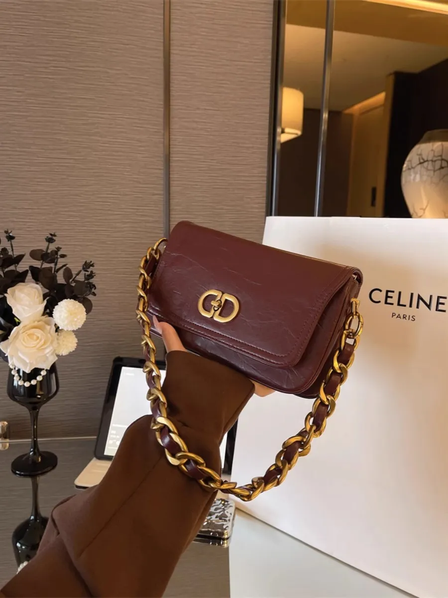 2024 Wrinkled Chain Underarm Bag Retro Commute Crossbody PU Shoulder Bag - 2
