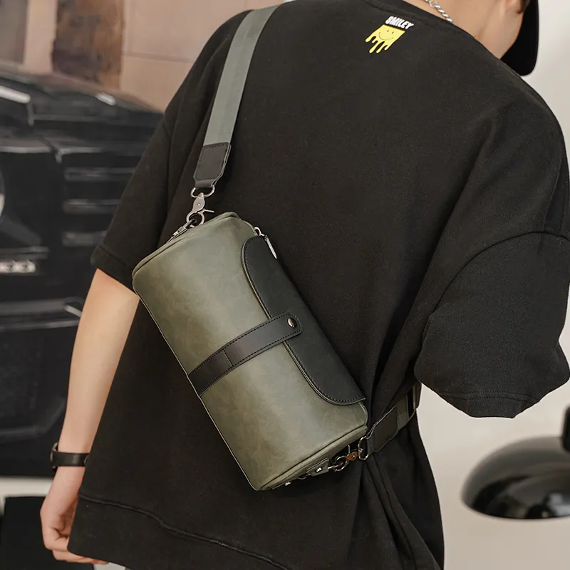 Men's Shoulder Bag 2023 Retro Crossbody Sling Backpack PU Cylinder - 1
