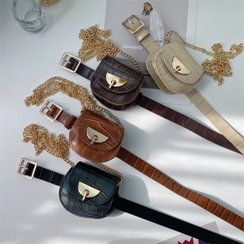 Women's Fashion Belt with Chain & Waist Bag, PU Leather Hip Hop Decor - 1