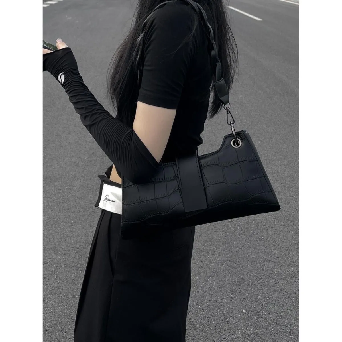 Crocodile Print Shoulder Bag Vintage Underarm Purse Minimalist Crossbody - 2