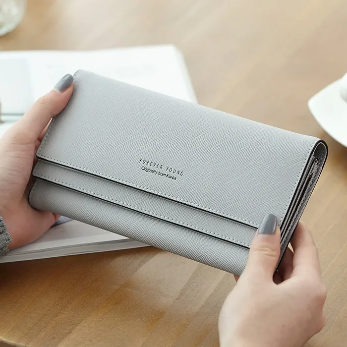 Long Women's Wallet Cross Grain Large Capacity Multi Card Fashion Student - 3