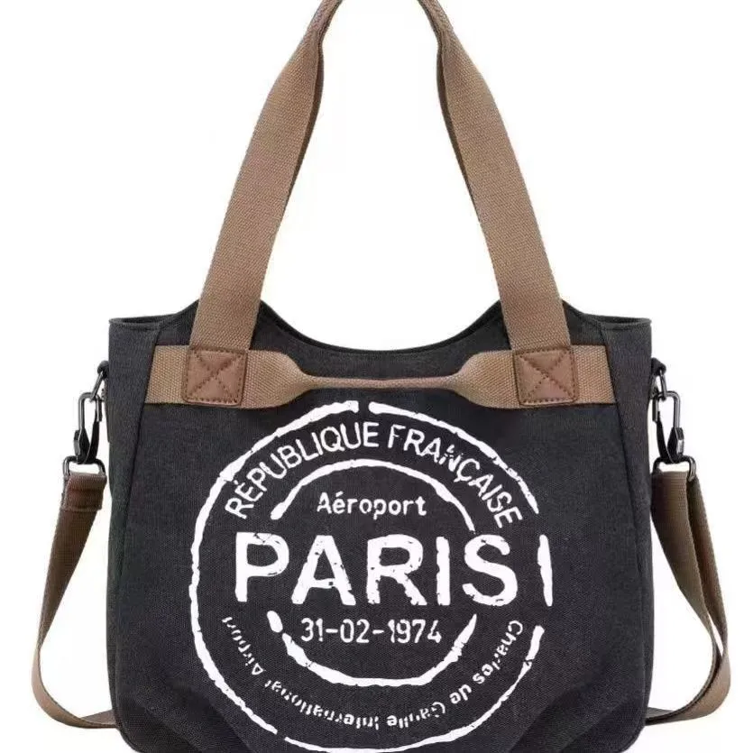 Canvas Tote Bag for Women & Men, Large Capacity Shoulder Bag for School & Commute - 4
