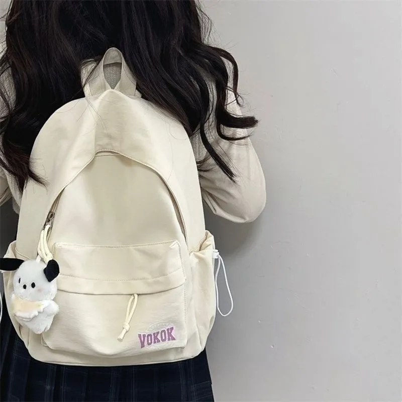 Stylish Nylon Backpack for Women, Lightweight College School Bag in Solid Colors - 5