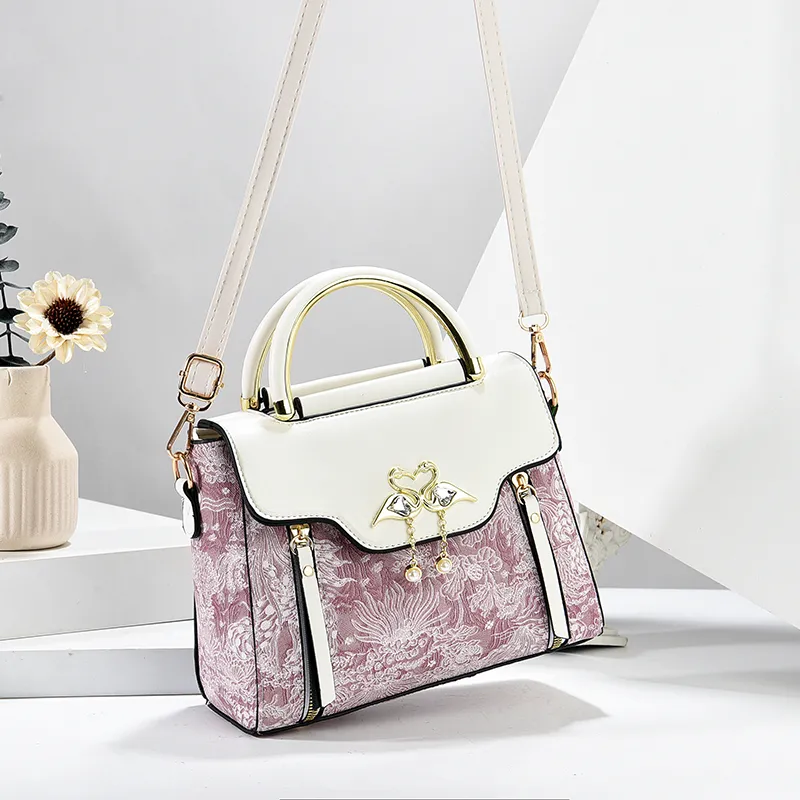 Genuine Leather Print Handbag for Women, Luxury Tote Shoulder Bag - 5