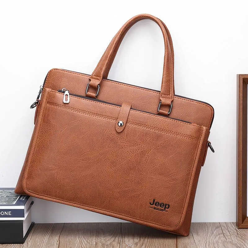 Men's Messenger Bag Large Capacity Laptop Briefcase PU Leather Shoulder Bag - 1