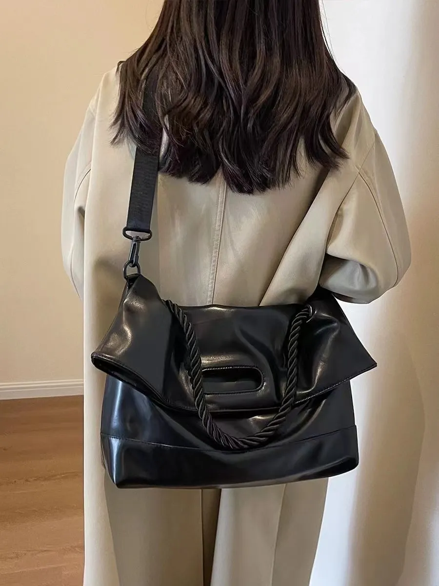 Large Capacity Tote Bag for Commute, Soft Leather Shoulder Bag for Students - 5