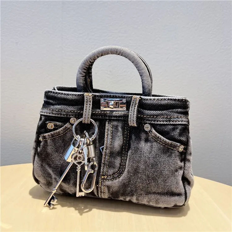 Denim Lock Buckle Bag 2024 Summer Square Shoulder Crossbody Purse - 3