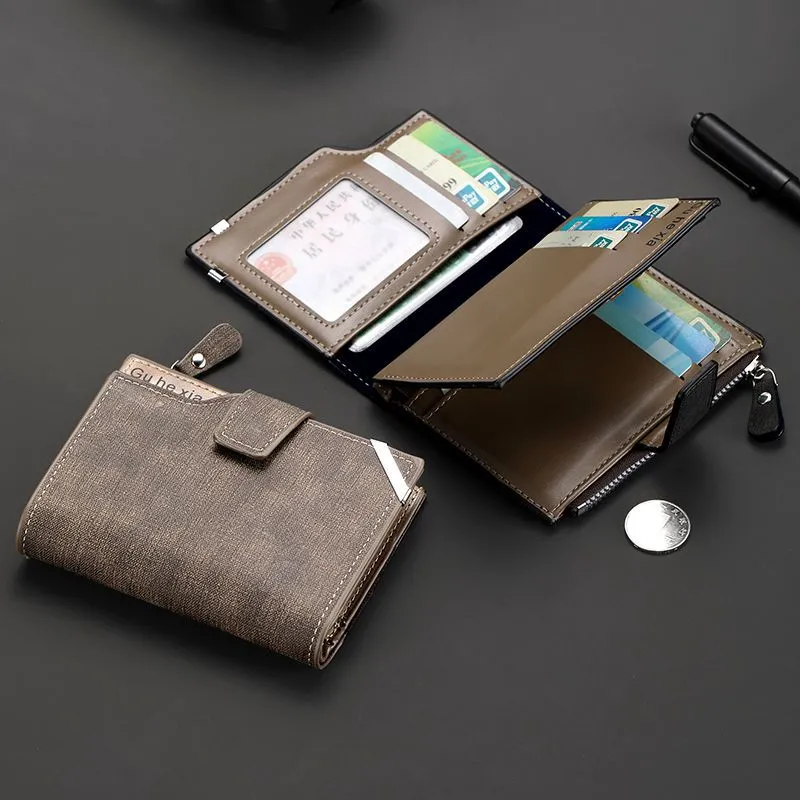 Men's Short Wallet with Zipper Multi-Function Card Holder Soft PU Leather - 2