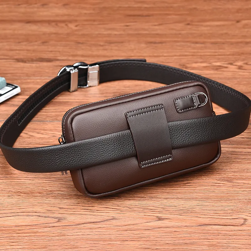 Men's Waist Bag with Belt Loop, Small & Large Size, Brown & Black - 4