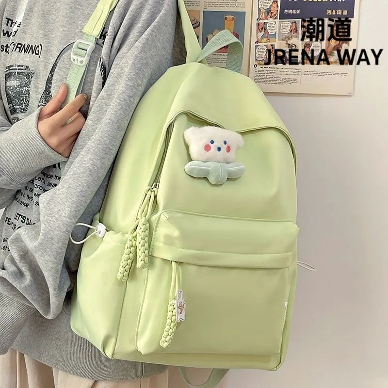 Minimalist Backpack for Women, Solid Color College Rucksack, Ins Style School Bag - 4