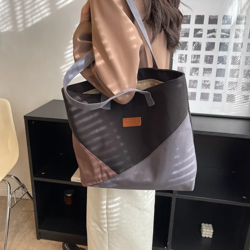 Canvas Tote Bag Women 2023 New Color Block Shoulder Handbag - 5