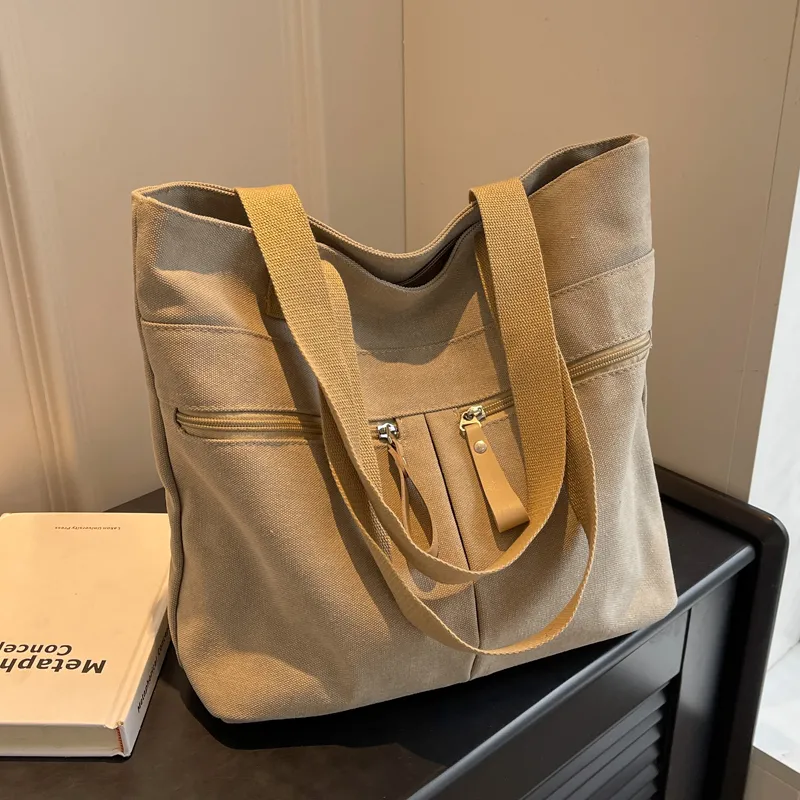 Thick Canvas Tote Bag Women Large Capacity Shoulder Bag - 1