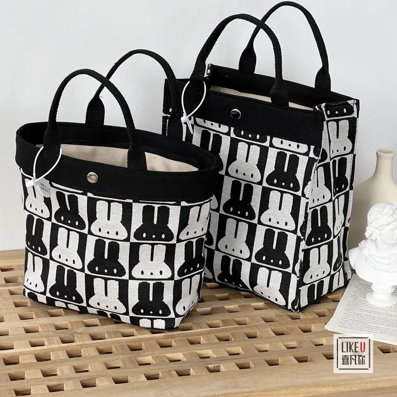 Japanese Rabbit Canvas Lunch Tote Bag, Ins Style Simple Casual Crossbody - 5