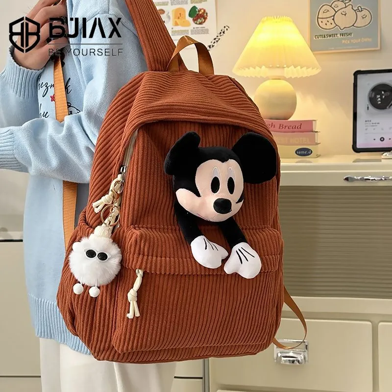 Mickey Mouse Backpack for Women Large Capacity Corduroy School Bag - 5