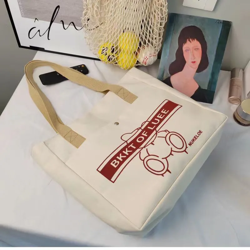 Women's Canvas Tote Bag with Print, Large Capacity Shoulder Bag for Mom & Students - 5