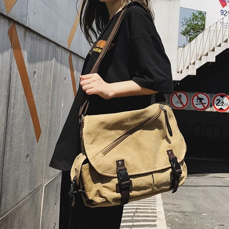 Men's Canvas Crossbody Bag, Laptop Backpack for 14 Inch, Casual Student Bag - 5