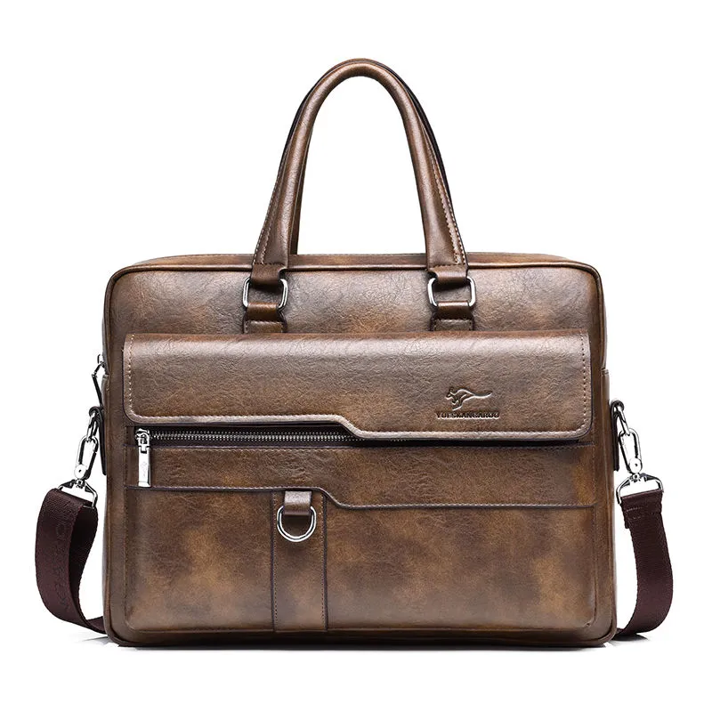 Men's Leather Briefcase Retro Crossbody Bag Large Capacity - 1