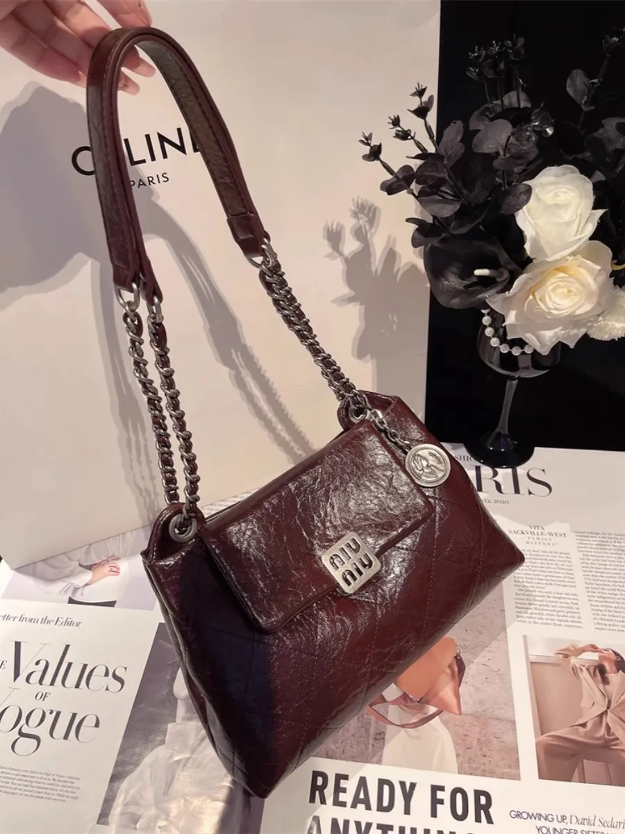 Quilted Shoulder Bag 2024 Fall New Soft Leather Chain Crossbody Bag for Women - 2