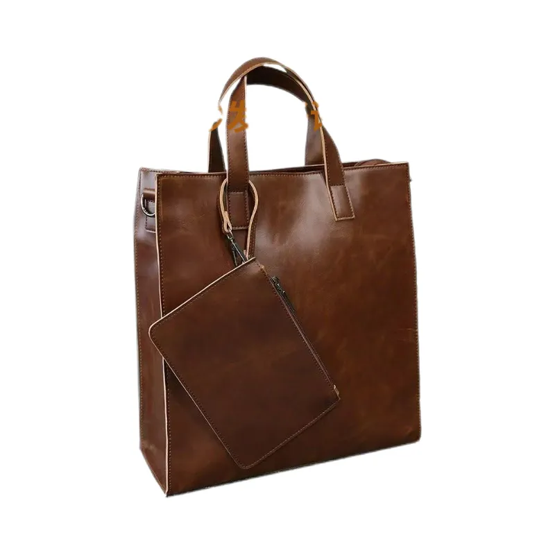 Men's British PU Retro Messenger Bag, 12 Inch Laptop Tote, Business Casual - 1