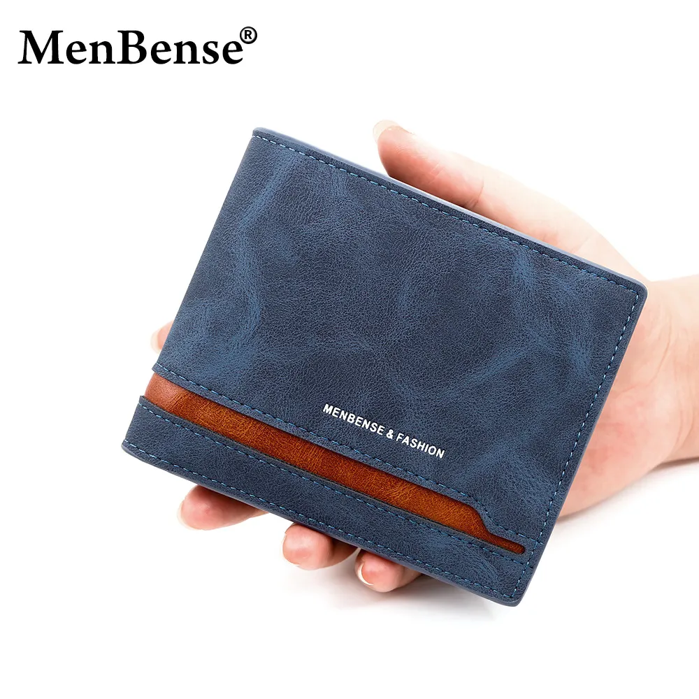 Retro Color Block Men's Wallet, Horizontal Short Bifold Card Holder - 1
