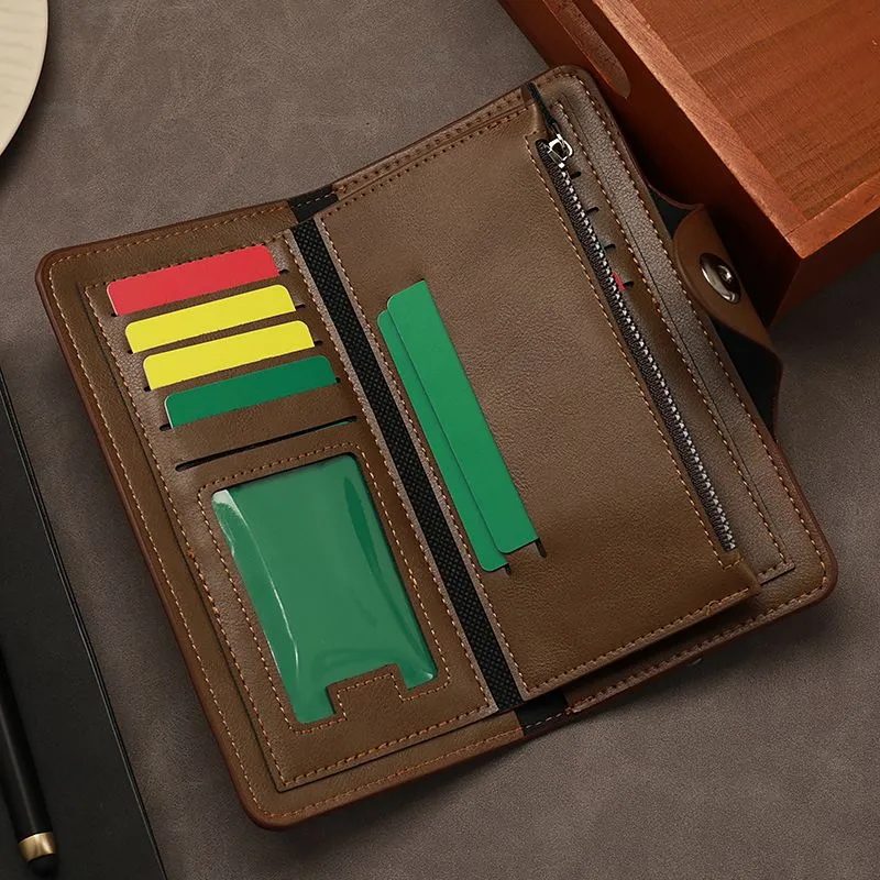 Men's PU Leather Long Wallet Multi-Card Holder Slim Fashion Tri-Fold - 3