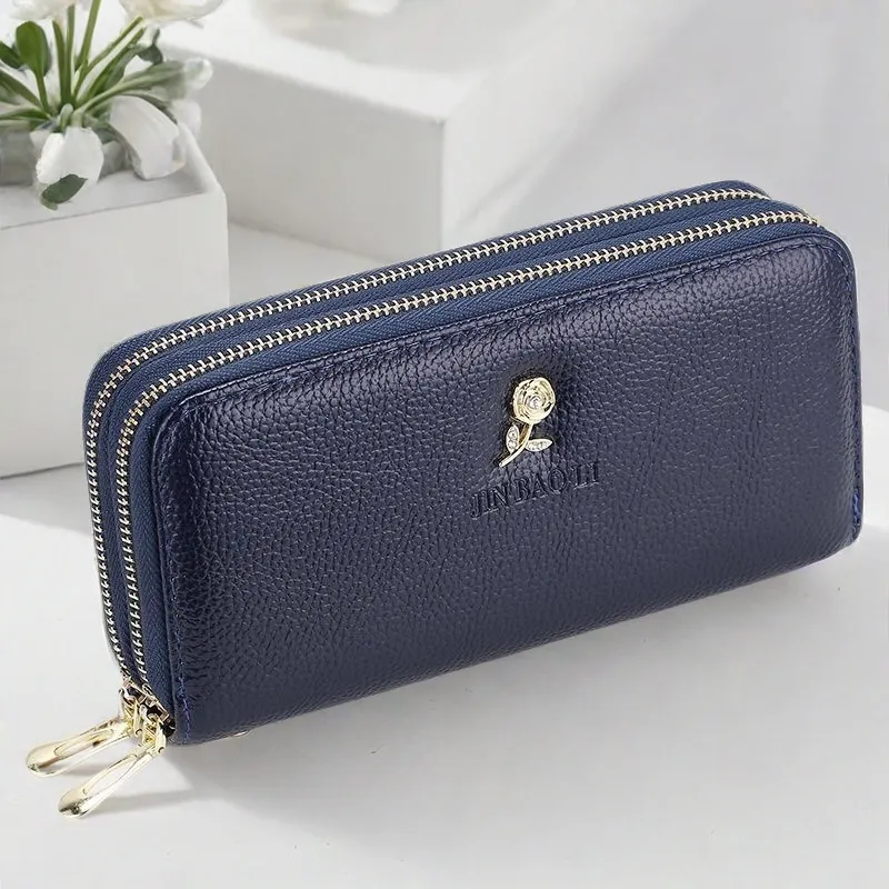 Double Zipper Wallets for Women Large Capacity Long Zip Around Coin Purse - 5