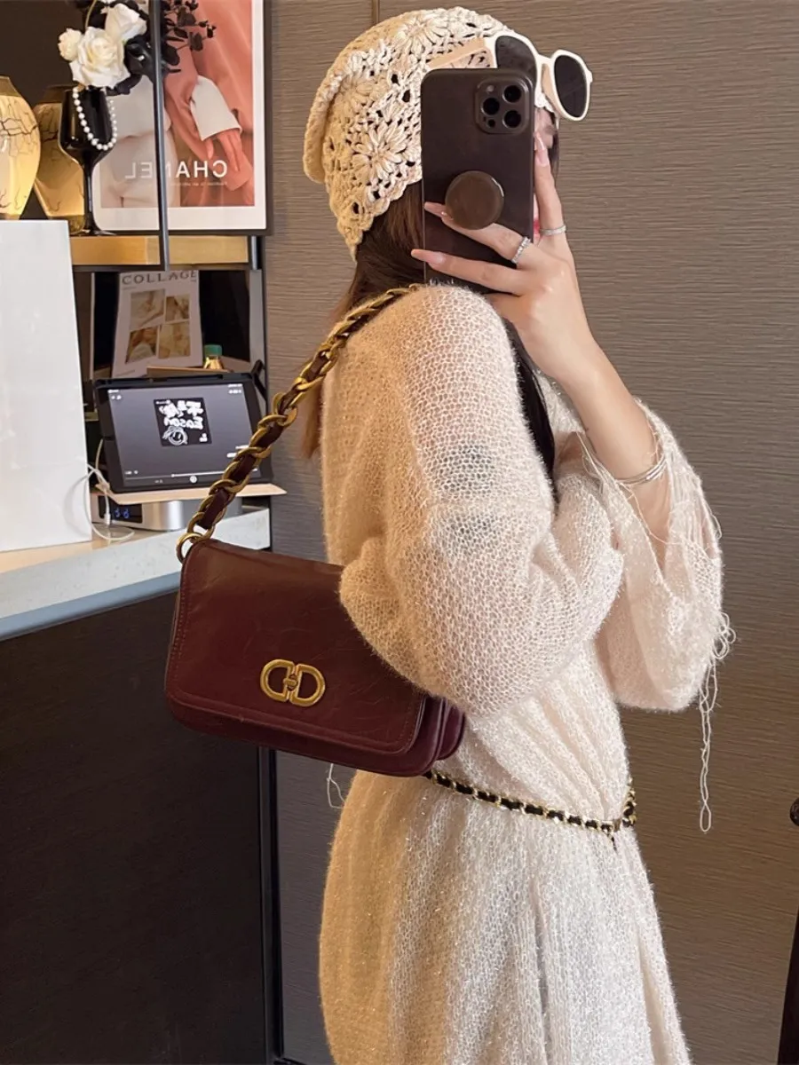 2024 Wrinkled Chain Underarm Bag Retro Commute Crossbody PU Shoulder Bag - 4