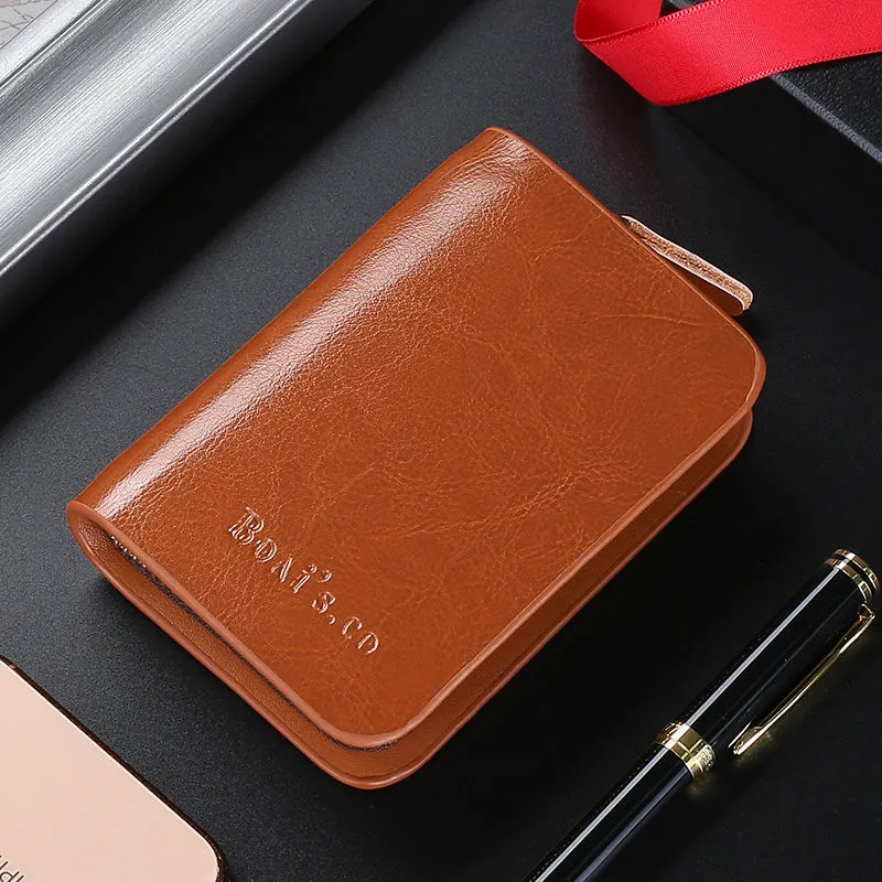 Leather Key Wallet Men's Multi-functional Compact Business Key Organizer - 4