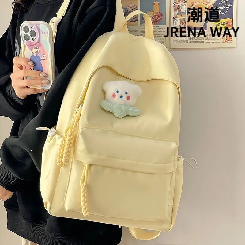 Minimalist Backpack for Women, Solid Color College Rucksack, Ins Style School Bag - 2