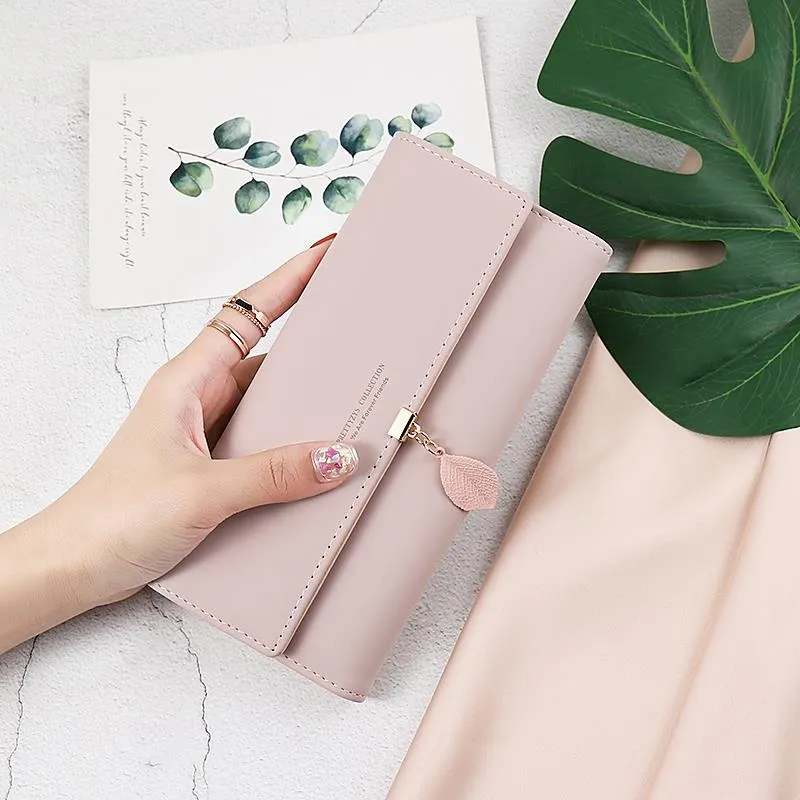 Leaf Design Long Wallet for Women 2025 New Foldable Card Holder Purse - 1
