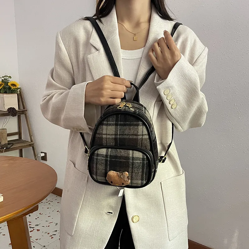 Retro Tweed Mini Backpack for Women, Ins Student Small Bookbag - 5