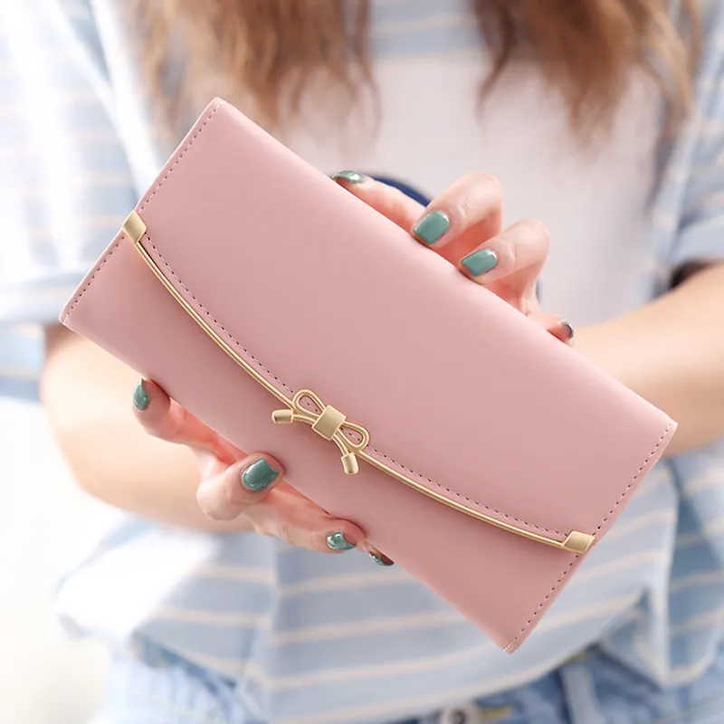 Long Wallet for Women with Bow Clasp, Large Capacity Student Money Clip - 2