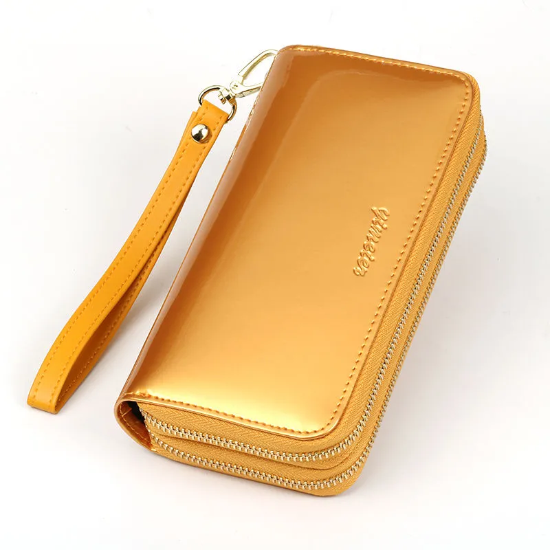 2025 Women's Long Zip Wallet Large Capacity Shiny Leather Phone Purse - 2
