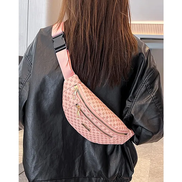 Vintage Print Waist Bag PU Crossbody Sling for Women Outdoor Sports - 1