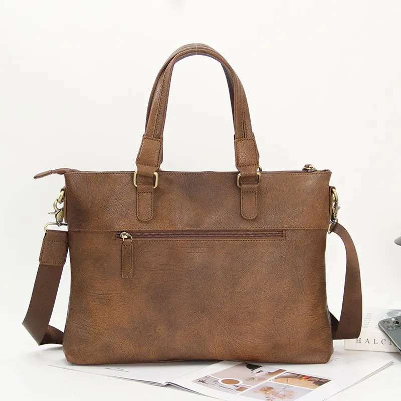 Men's Business Laptop Bag Large Capacity Crossbody Briefcase Horizontal Style - 5