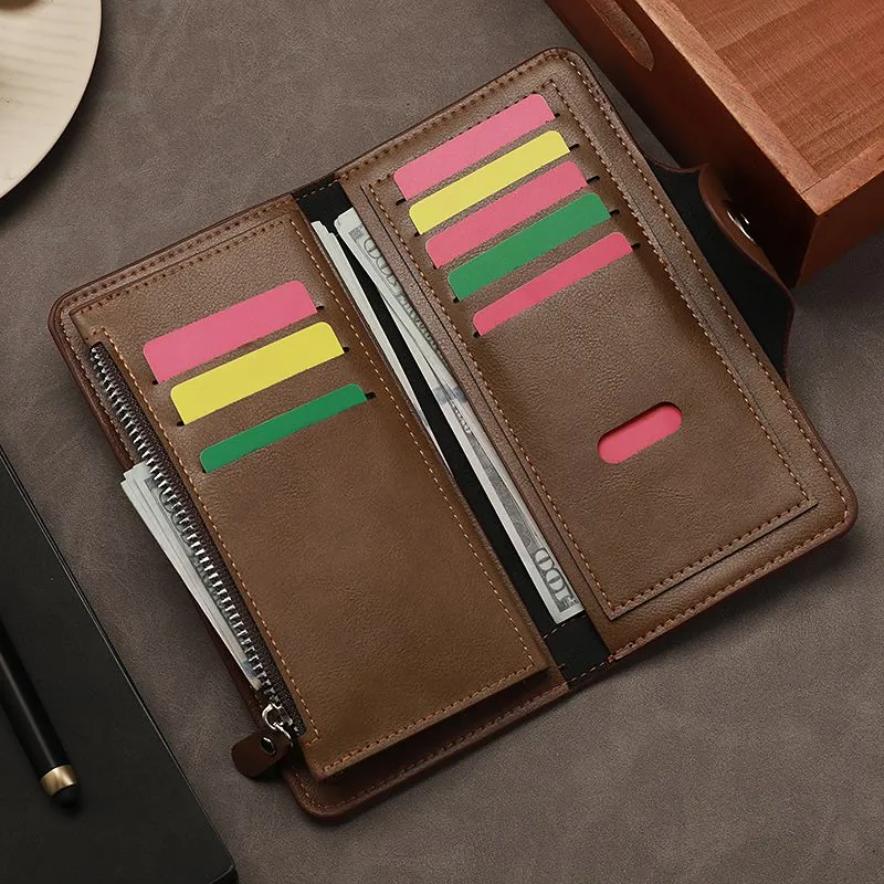 Men's PU Leather Long Wallet Multi-Card Holder Slim Fashion Tri-Fold - 4