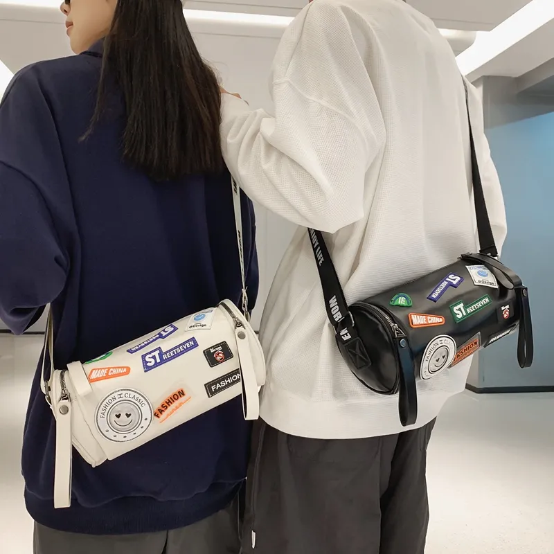 Men's Crossbody Bag Fashion Small Backpack PU Round Tube Shoulder Bag - 5