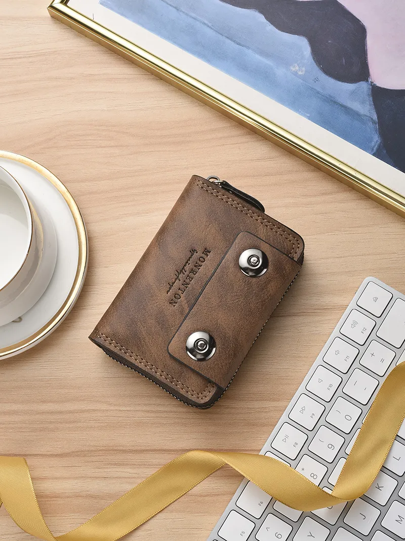 2025 Men's Zipper Card Holder Multi Slot RFID Blocking Wallet Organizer - 2